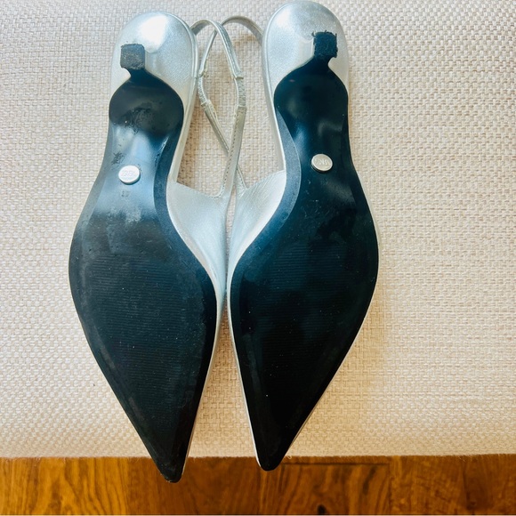 Zara | Silver Chrome Leather Slingback Shoes - Picture 10 of 13